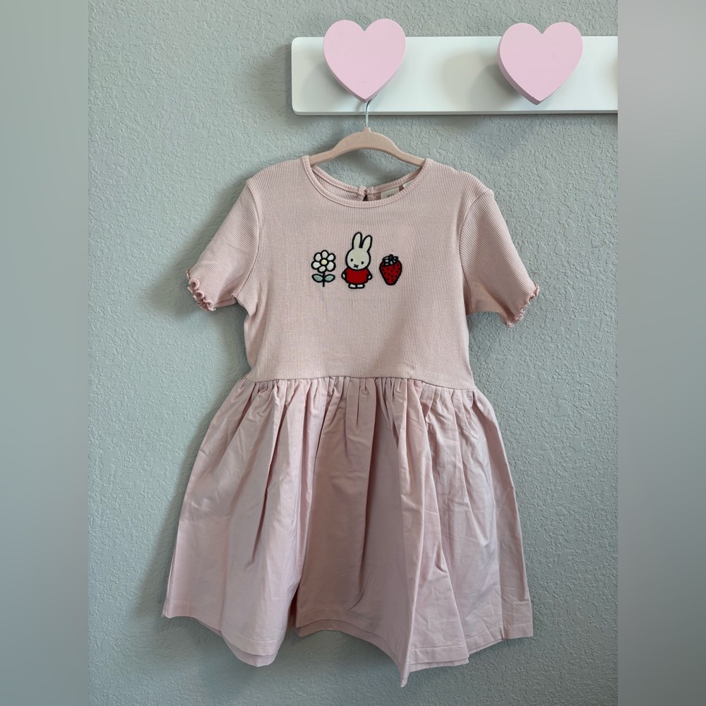 H&M Girls Miffy Appliquéd Sweatshirt and Embroidery Detail Cotton Dress Size 3-4 - Picture 4 of 5